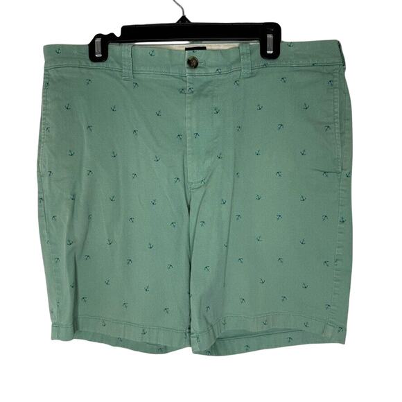 J Crew Men’s Anchor Print Shorts Size 35 Green Chino Classic Nautical Style 9” - Picture 1 of 4